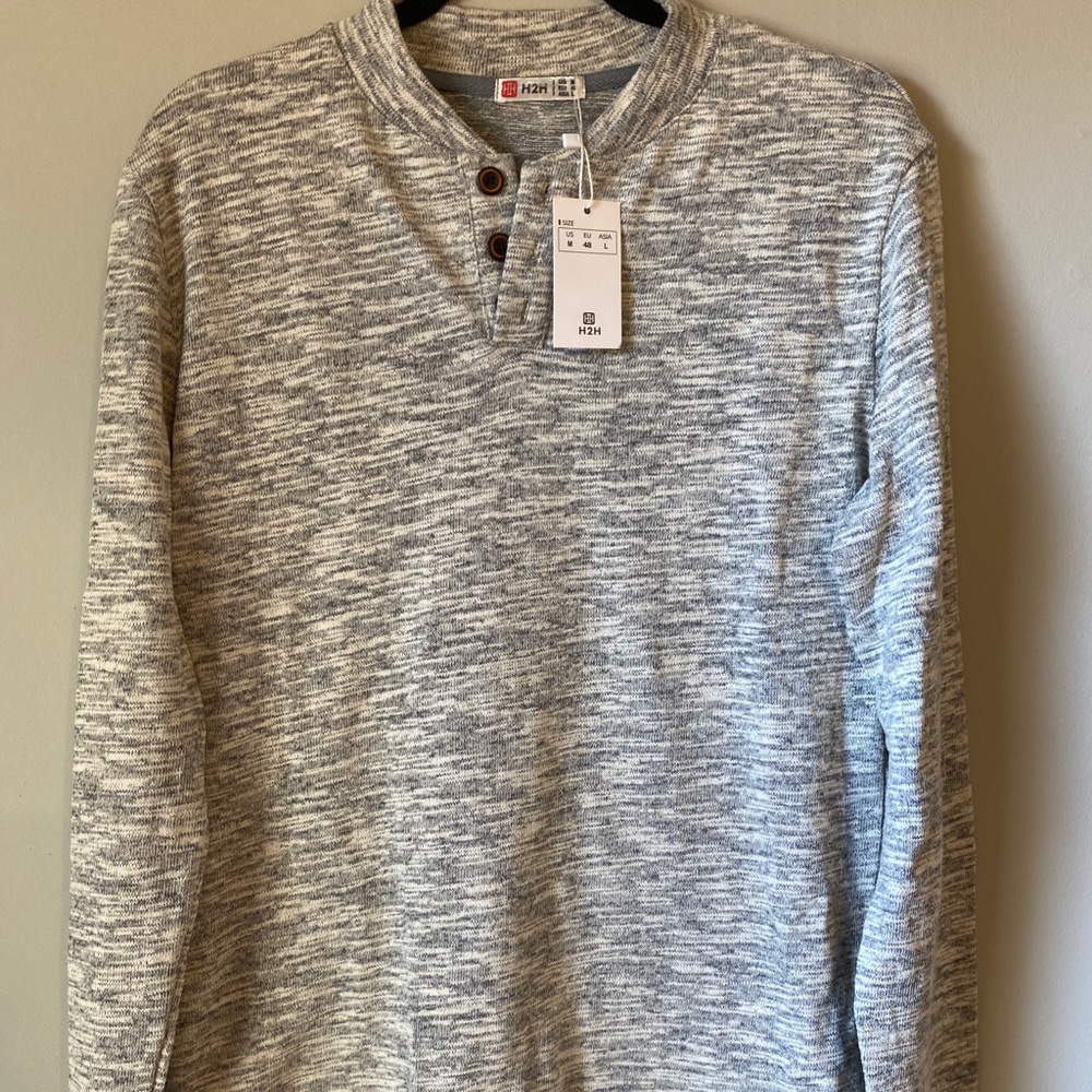 H2h Mens Casual Slim Fit Henley Knitted Top